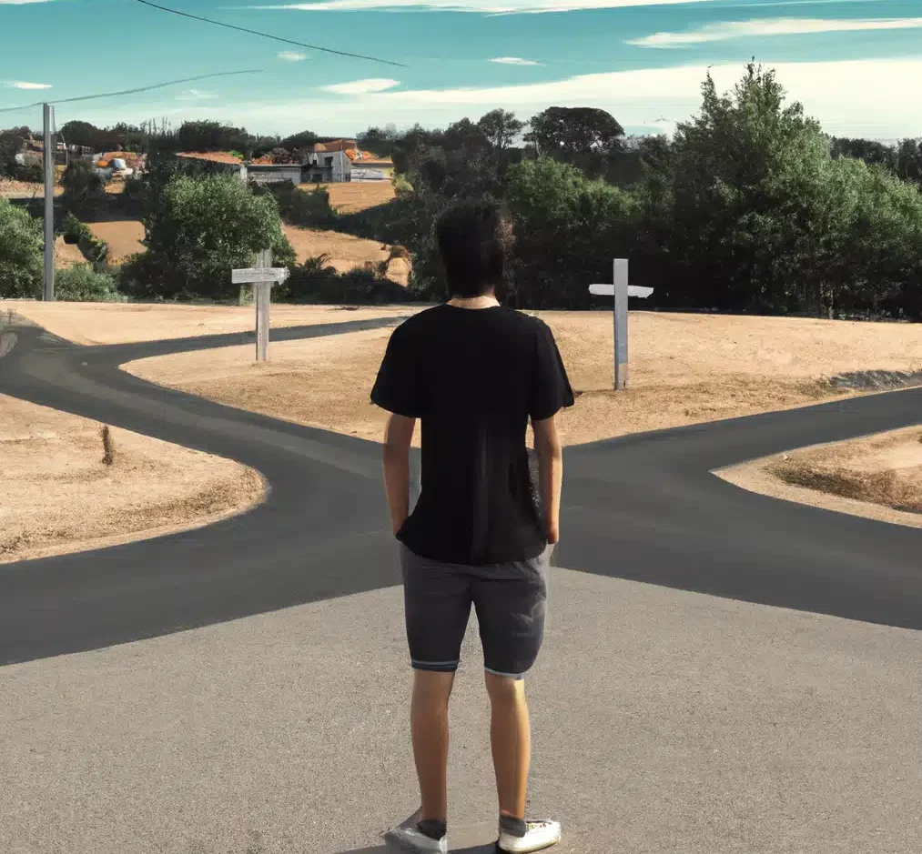 Un joven ha de elegir entre dos caminos el que tomar.