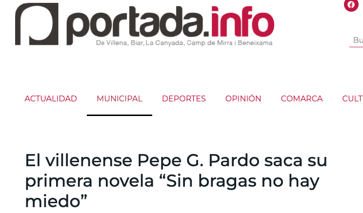 Recorte de prensa del periódico Portada Info sobre el libro Sin bragas no hay miedo